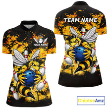 Load image into Gallery viewer, Funny Bee Custom Grunge Yellow Black Bowling Shirt For Women, Bowling Team Jersey Polo &amp; 1/4 Zip TDM6162