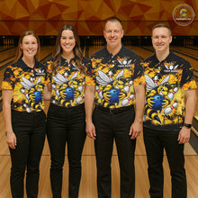 Load image into Gallery viewer, Funny Bee Custom Grunge Yellow Black Bowling Shirt For Women, Bowling Team Jersey Polo &amp; 1/4 Zip TDM6162