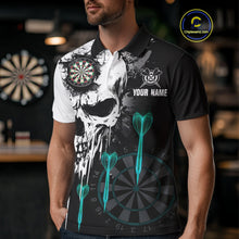 Load image into Gallery viewer, Personalized Grunge Skull Arrow Darts Shirt For Men, Darts Jersey Team Polo &amp; 1/4 Zip |Turquoise TDM4248