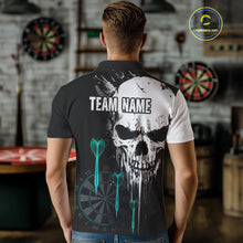 Load image into Gallery viewer, Personalized Grunge Skull Arrow Darts Shirt For Men, Darts Jersey Team Polo &amp; 1/4 Zip |Turquoise TDM4248
