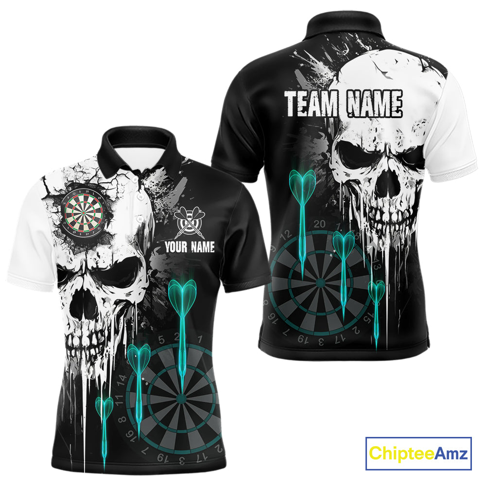 Personalized Grunge Skull Arrow Darts Shirt For Men, Darts Jersey Team Polo & 1/4 Zip |Turquoise TDM4248