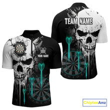 Load image into Gallery viewer, Personalized Grunge Skull Arrow Darts Shirt For Men, Darts Jersey Team Polo &amp; 1/4 Zip |Turquoise TDM4248
