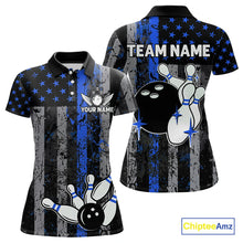 Load image into Gallery viewer, Blue Grunge American Flag Patriotic Bowling Shirt For Women Custom Bowling Team Jersey Polo, 1/4 Zip TDM4851