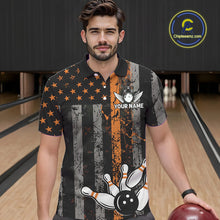 Load image into Gallery viewer, Orange Grunge American Flag Patriotic Bowling Shirts For Men Custom Bowling Team Jerseys TDM4852
