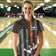 Load image into Gallery viewer, Orange Grunge American Flag Patriotic Bowling Shirts For Women Custom Bowling Team Jerseys TDM4852