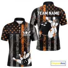 Load image into Gallery viewer, Orange Grunge American Flag Patriotic Bowling Shirts For Men Custom Bowling Team Jerseys TDM4852