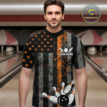 Load image into Gallery viewer, Orange Grunge American Flag Patriotic Bowling Shirts For Men Custom Bowling Team Jerseys TDM4852