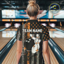 Load image into Gallery viewer, Orange Grunge American Flag Patriotic Bowling Shirts For Women Custom Bowling Team Jerseys TDM4852