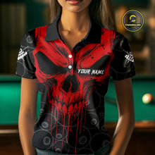 Load image into Gallery viewer, Personalized Skull 8 Ball Billiard Shirt For Women Custom Pool Team Jersey Polo &amp; 1/4 Zip |Red TDM5069