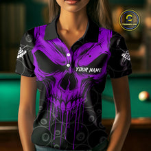 Load image into Gallery viewer, Personalized Skull 8 Ball Billiard Shirt For Women Custom Pool Team Jersey Polo &amp; 1/4 Zip |Purple TDM5070