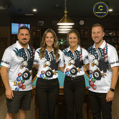 American Flag Eagle 8 Ball Pool Billiard Shirt For Men Custom Billiard Team Jersey Polo & 1/4 Zip TDM5550