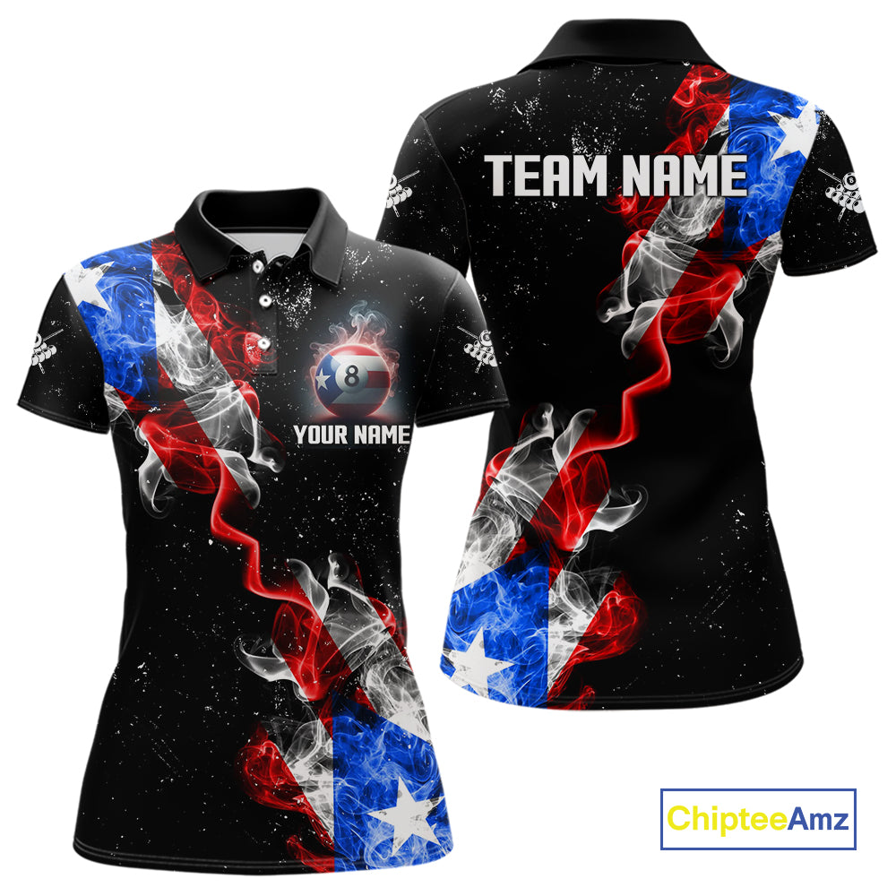Personalize Puerto Rico Flag Smoke Billiard Shirt For Women Custom Patriotic 8 Ball Pool Team Jersey TDM0976