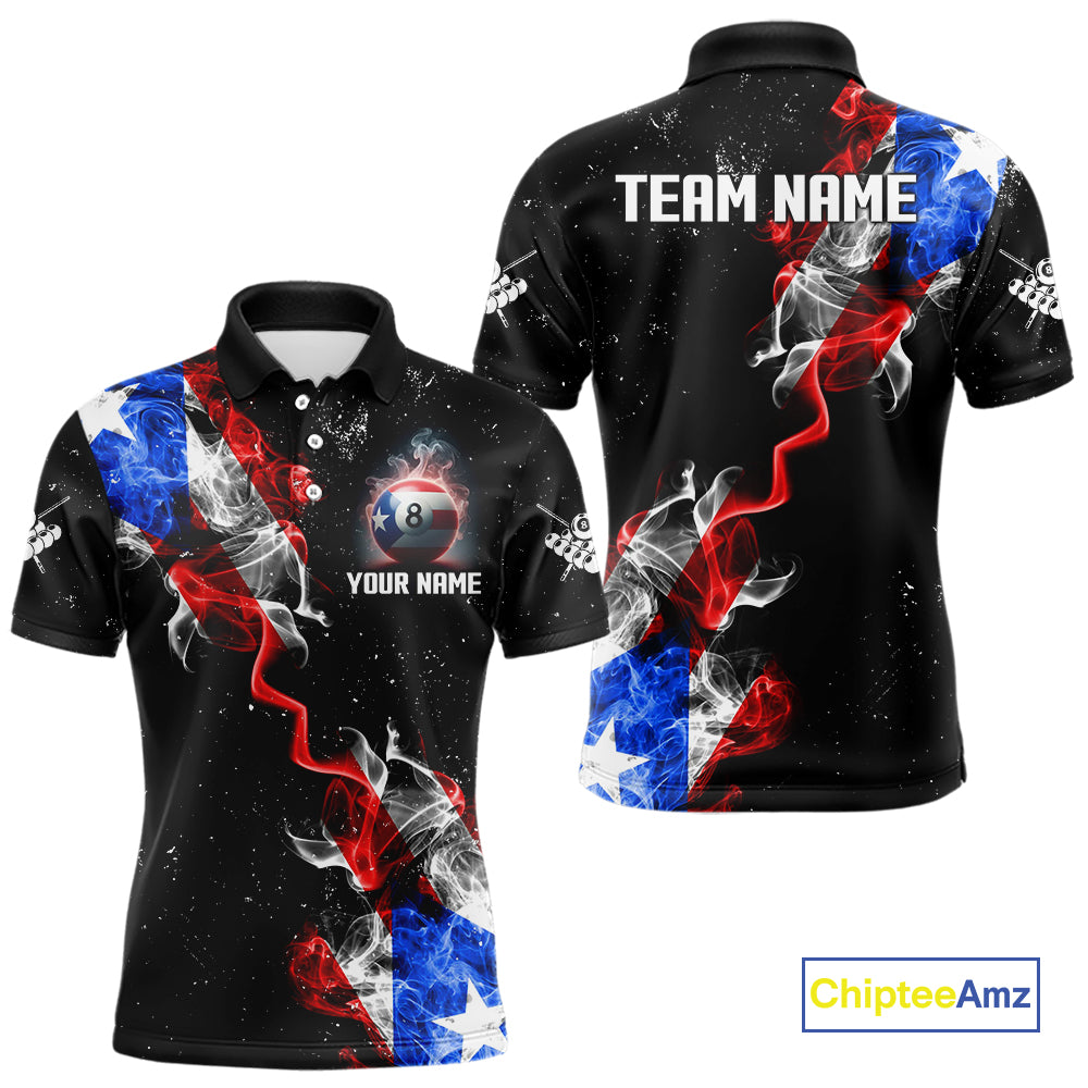 Personalize Puerto Rico Flag Smoke Billiard Shirt For Men Custom Patriotic 8 Ball Pool Team Jersey TDM0976