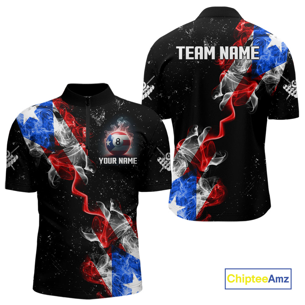 Personalize Puerto Rico Flag Smoke Billiard Shirt For Men Custom Patriotic 8 Ball Pool Team Jersey TDM0976