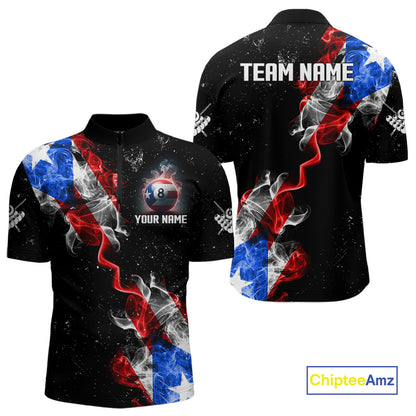 Personalize Puerto Rico Flag Smoke Billiard Shirt For Men Custom Patriotic 8 Ball Pool Team Jersey TDM0976