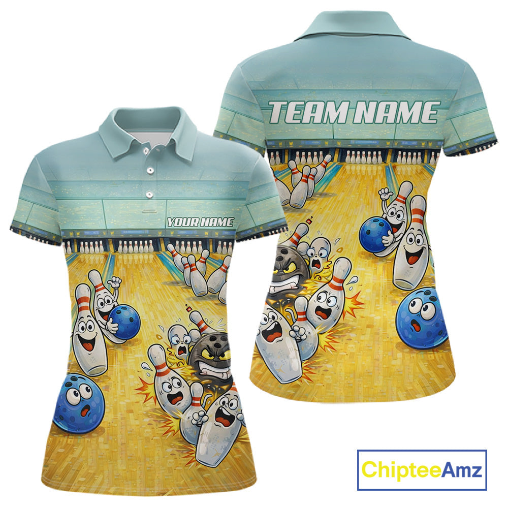Funny Strike Bowling Polo & Quarter Zip For Women Custom Bowling Team Jersey, Bowling Outfit TDM6168