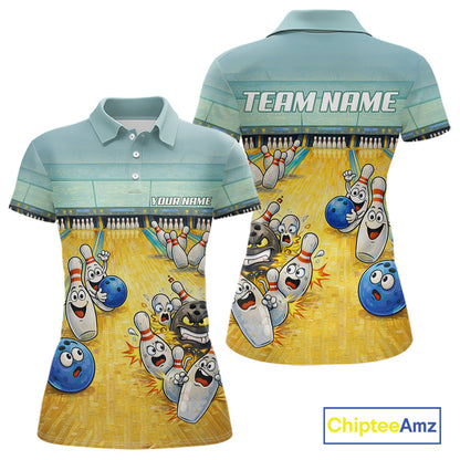 Funny Strike Bowling Polo & Quarter Zip For Women Custom Bowling Team Jersey, Bowling Outfit TDM6168
