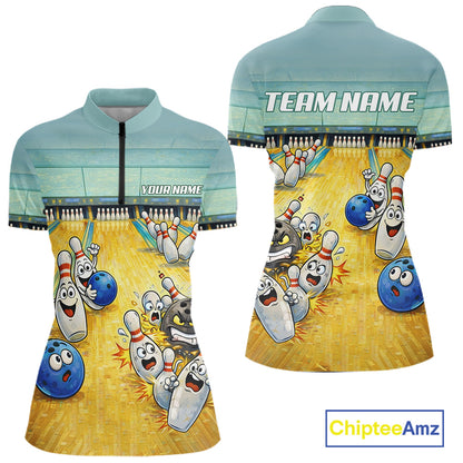 Funny Strike Bowling Polo & Quarter Zip For Women Custom Bowling Team Jersey, Bowling Outfit TDM6168