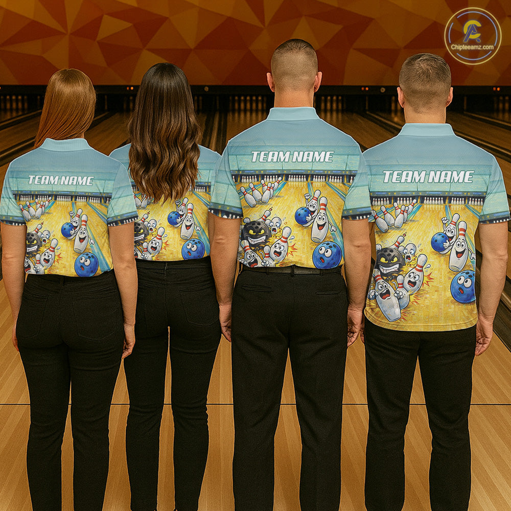 Funny Strike Bowling Polo & Quarter Zip For Men Custom Bowling Team Jersey, Bowling Outfit TDM6168