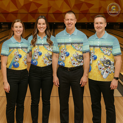 Funny Strike Bowling Polo & Quarter Zip For Men Custom Bowling Team Jersey, Bowling Outfit TDM6168