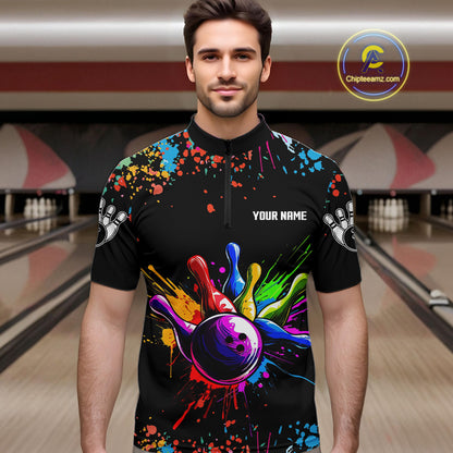 Colorful Funny Bowling Jersey For Men Custom Bowling Team Shirts Polo & 1/4 Zip, Bowling Gifts TDM6589
