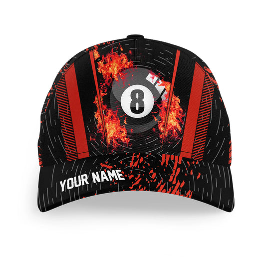 Personalized Grunge 8 Ball Pool Fire Billiard Hats Custom 3D Printed Red Billiard Baseball Cap TDM2099