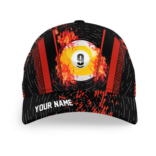 Personalized Grunge 9 Ball Pool Fire Billiard Hats Custom 3D Printed Red Billiard Baseball Cap TDM2100