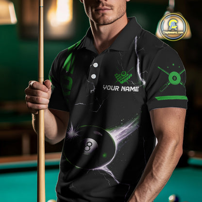 Personalized Green 8 Ball Thunder Lightning Billiard Shirt For Men Custom Pool Team League Jersey TDM4428