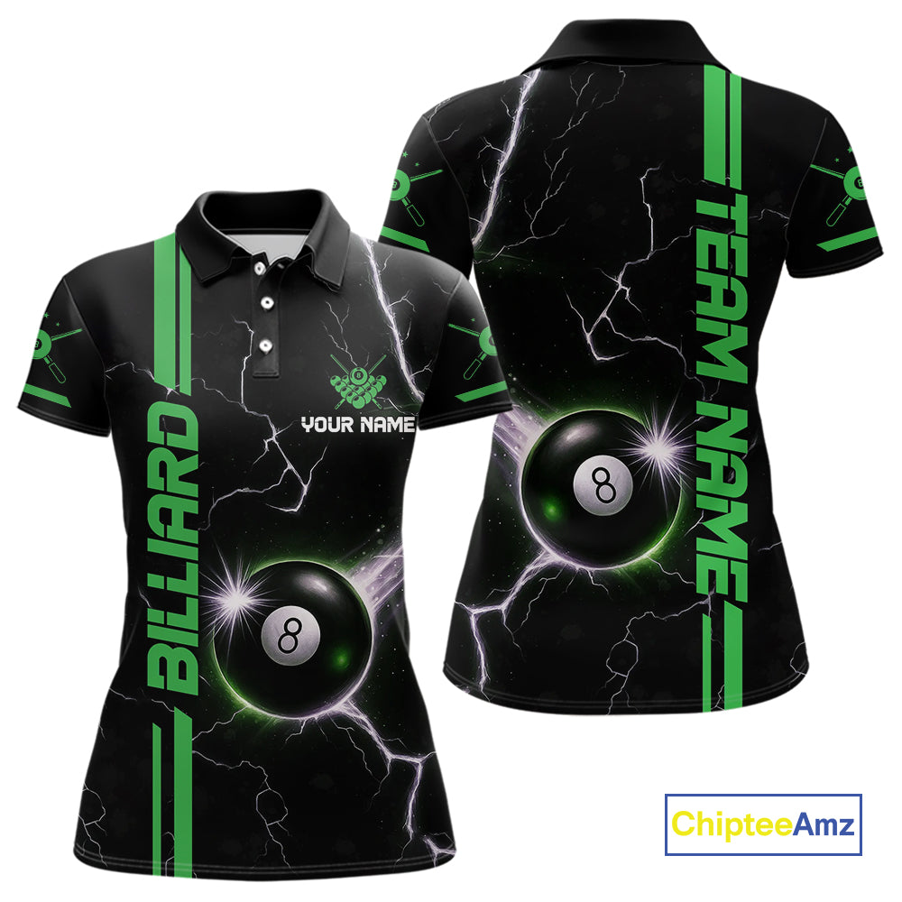 Personalized Green 8 Ball Thunder Lightning Billiard Shirt For Women Custom Pool Team League Jersey TDM4428