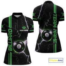 Load image into Gallery viewer, Personalized Green 8 Ball Thunder Lightning Billiard Shirt For Women Custom Pool Team League Jersey TDM4428
