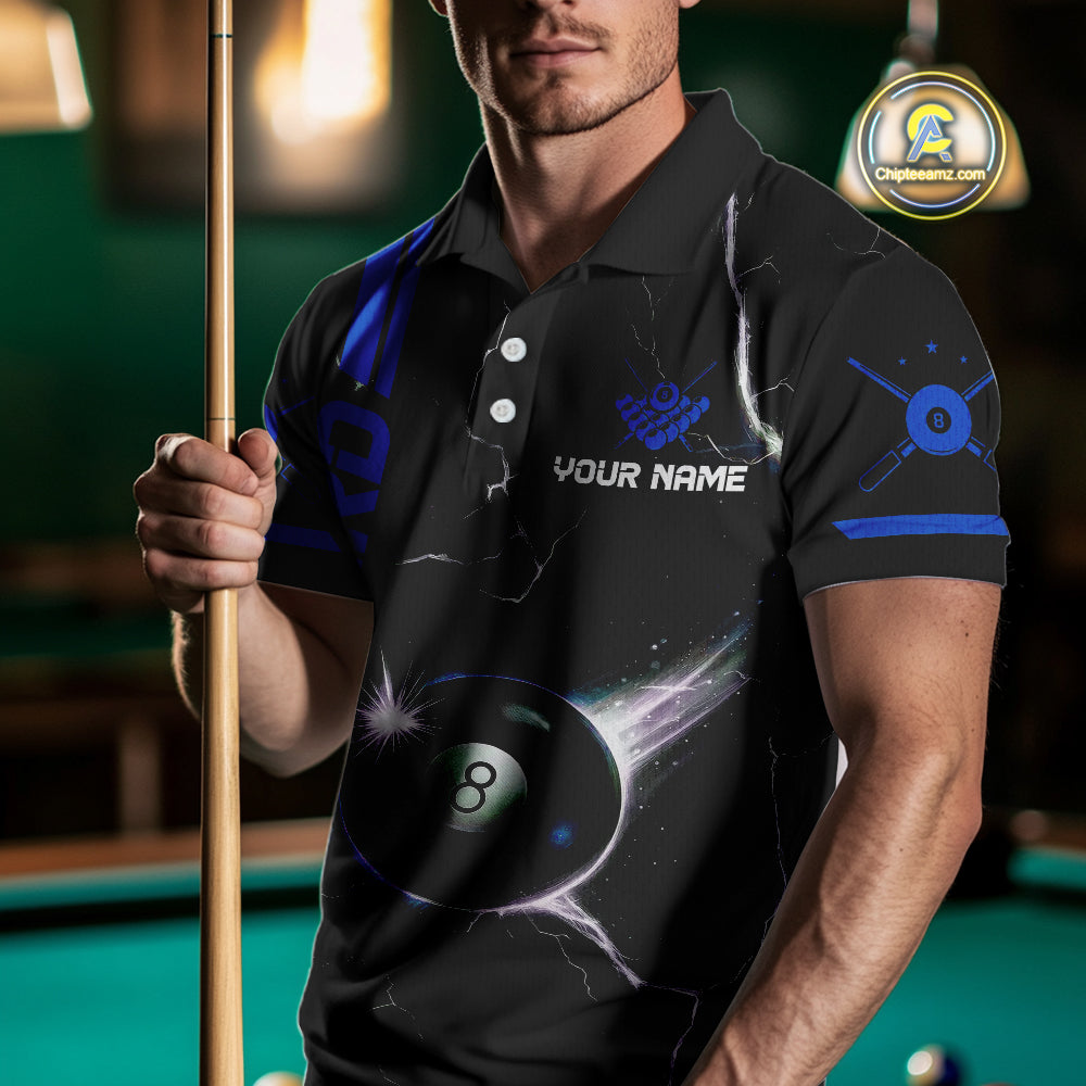 Personalized Blue 8 Ball Thunder Lightning Billiard Shirt For Men Custom Pool Team League Jersey TDM4430