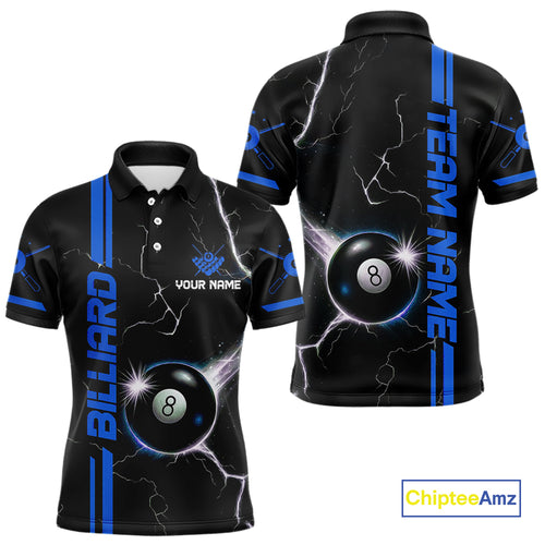 Personalized Blue 8 Ball Thunder Lightning Billiard Shirt For Men Custom Pool Team League Jersey TDM4430