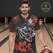 Load image into Gallery viewer, Red Flaming American Flag Skull Bowling Shirt For Men Custom Fire Bowling Team Jersey TDM4658