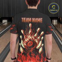 Load image into Gallery viewer, Red Flaming American Flag Skull Bowling Shirt For Men Custom Fire Bowling Team Jersey TDM4658