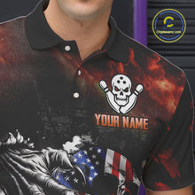 Load image into Gallery viewer, Red Flaming American Flag Skull Bowling Shirt For Men Custom Fire Bowling Team Jersey TDM4658