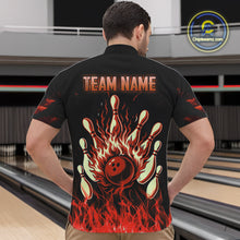 Load image into Gallery viewer, Red Flaming American Flag Skull Bowling Shirt For Men Custom Fire Bowling Team Jersey TDM4658
