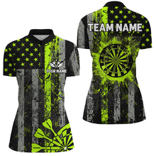 Load image into Gallery viewer, Custom Green Neon Grunge US Flag Patriotic Dart Shirt For Women, Retro Darts Board Darts Team Jersey TDM2576