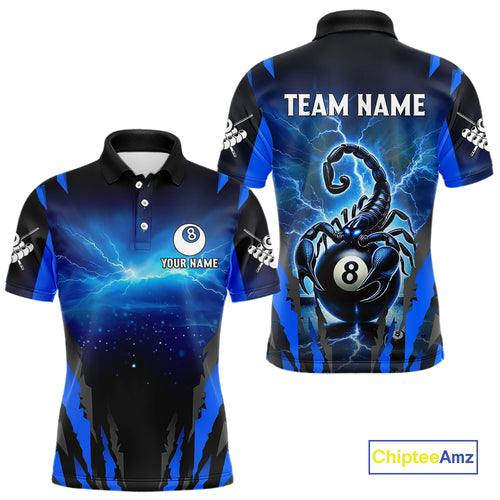 Personalized Thunder Lightning Scorpion Billiard Shirt For Men, 8 Ball Billiard Team Jerseys |Blue TDM4867