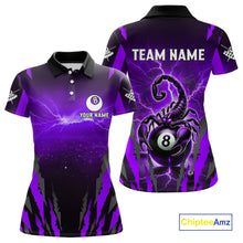 Load image into Gallery viewer, Personalized Thunder Lightning Scorpion Billiard Shirt For Women, 8 Ball Billiard Team Jersey|Purple TDM4868