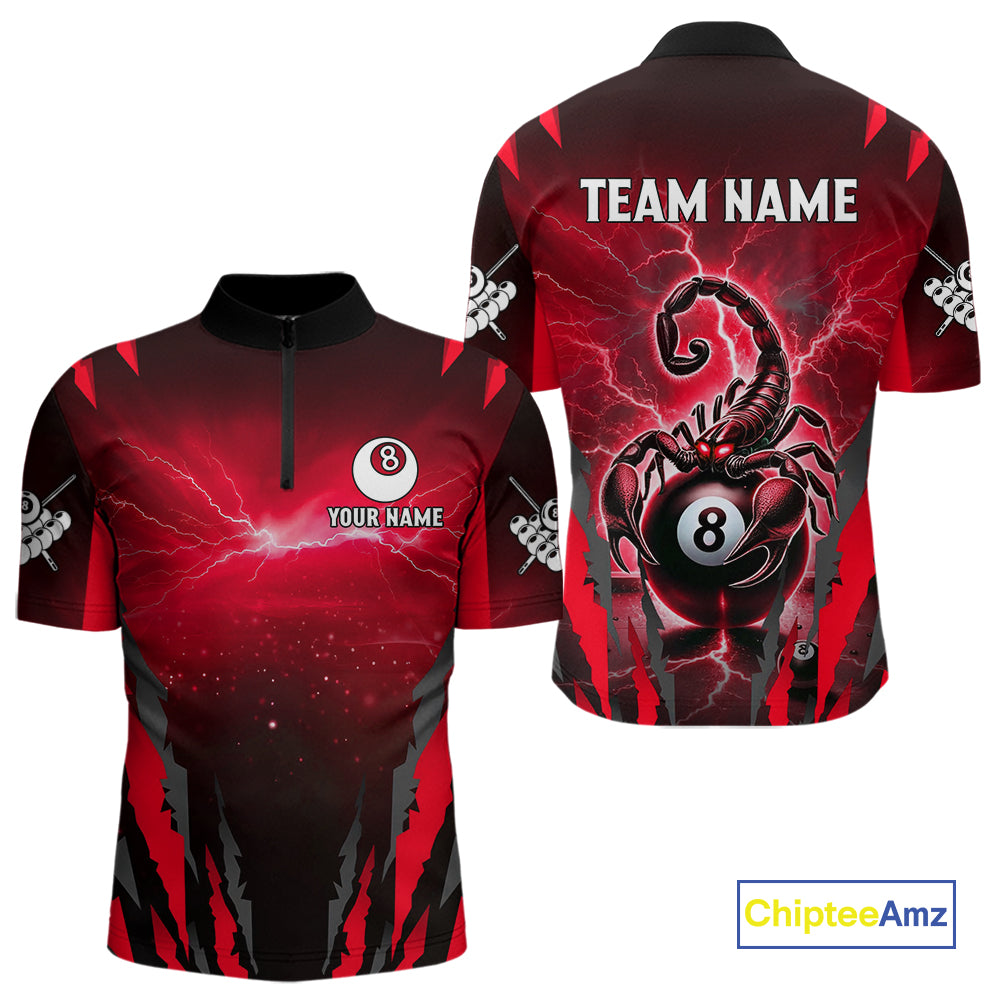 Personalized Thunder Lightning Scorpion Billiard Shirt For Men, 8 Ball Billiard Team Jerseys |Red TDM4869