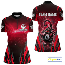 Load image into Gallery viewer, Personalized Thunder Lightning Scorpion Billiard Shirt For Women, 8 Ball Billiard Team Jerseys |Red TDM4869