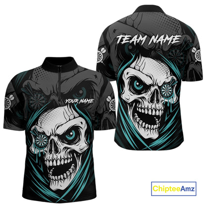 Personalized Funny Skull Darts Shirts For Men Custom Darts Jersey Team Polo & 1/4 Zip| Turquoise TDM5297