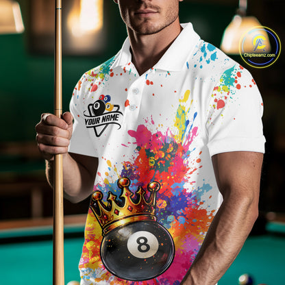 Colorful 8 Ball Crown Aim Shoot Swear Repeat Billiard Shirt For Men Custom Pool Team Jersey|White TDM5795