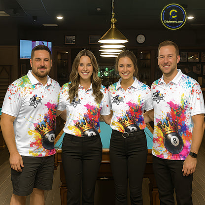 Colorful 8 Ball Crown Aim Shoot Swear Repeat Billiard Shirt For Men Custom Pool Team Jersey|White TDM5795