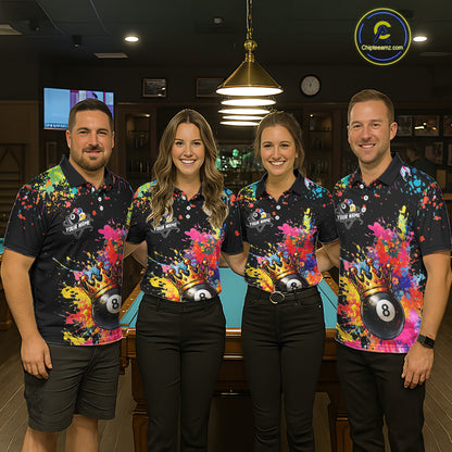 Colorful 8 Ball Crown Aim Shoot Swear Repeat Billiard Shirt For Women Custom Pool Team Jersey|Black TDM5796
