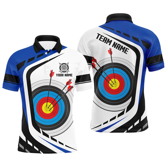 Personalized Archery Target White Blue Jersey Men Polo Shirts Custom Archery Outfit For Archer TDM1318