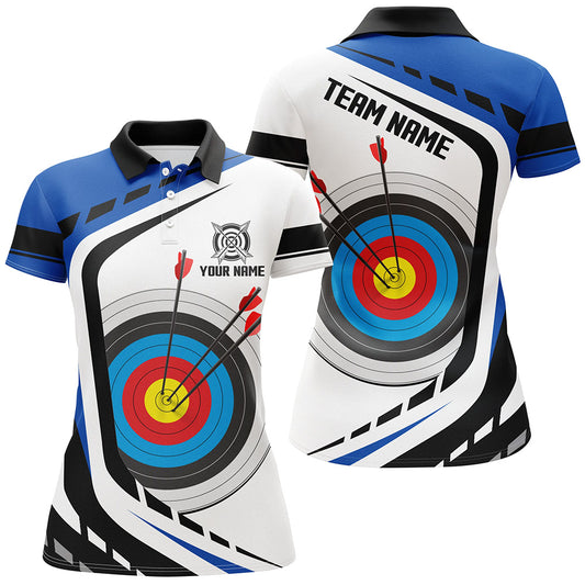Personalized Archery Target White Blue Jersey Women Polo Shirts Custom Archery Outfit For Archer TDM1318