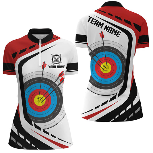 Personalized Archery Target White Red Jersey Women Quarter-Zip Shirts Custom Archery Outfit TDM1319