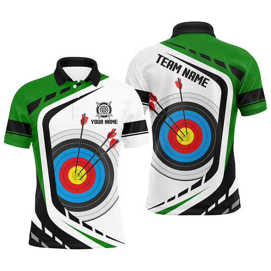 Personalized Archery Target White Green Jersey Men Polo Shirts Custom Archery Outfit For Archer TDM1320