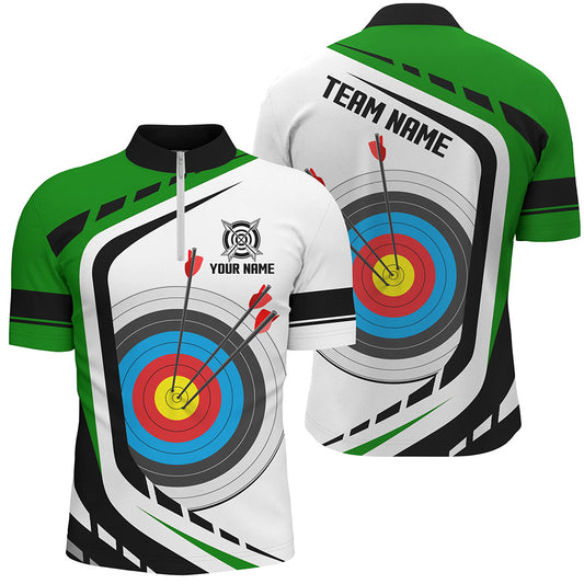 Personalized Archery Target White Green Jersey Men Quarter-Zip Shirt Custom Archery Outfit TDM1320